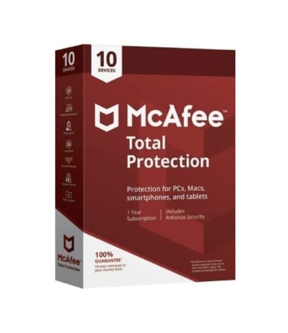 McAfee Total Protection MTP00LNRXRDA — seguridad antivirus para 10 dispositivos, 1 año